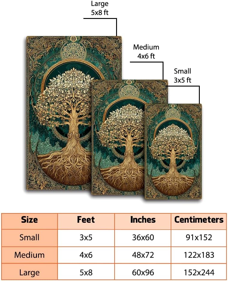 Tree of Life Rug for Living Room Bedroom – Yggdrasil Viking Area Rug Soft Non-Slip Carpet for Indoor Home Décor (Tree of Life Rug 05)