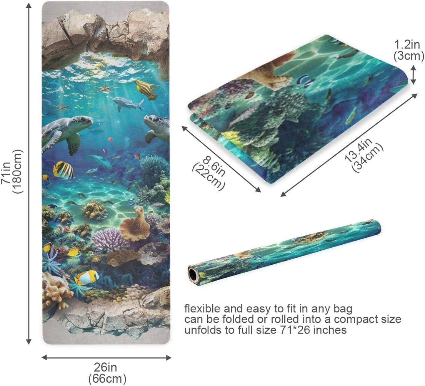 3d Wall Art Underwater Tropical Fish yoga mats in bulk for fitness printed natural rubber non slip with bags tapete para ejercicio 71x26 inches 1MM