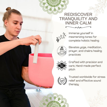 8 inch White C Note Root Chakra Quartz Crystal Singing Bowl, for Healing Mindfulness Meditation Yoga Sound Baths, with Rubber Mallet O-ring