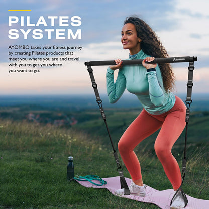 Ayombo Pilates Bar Kit with Resistance Bands, Pilates Workout Equipment for Legs, Hip, Waist, Arm, Squats Exercise Equipment for Home Workouts, Adjustable 3-Section Pilates Bar Kit for Women & Men