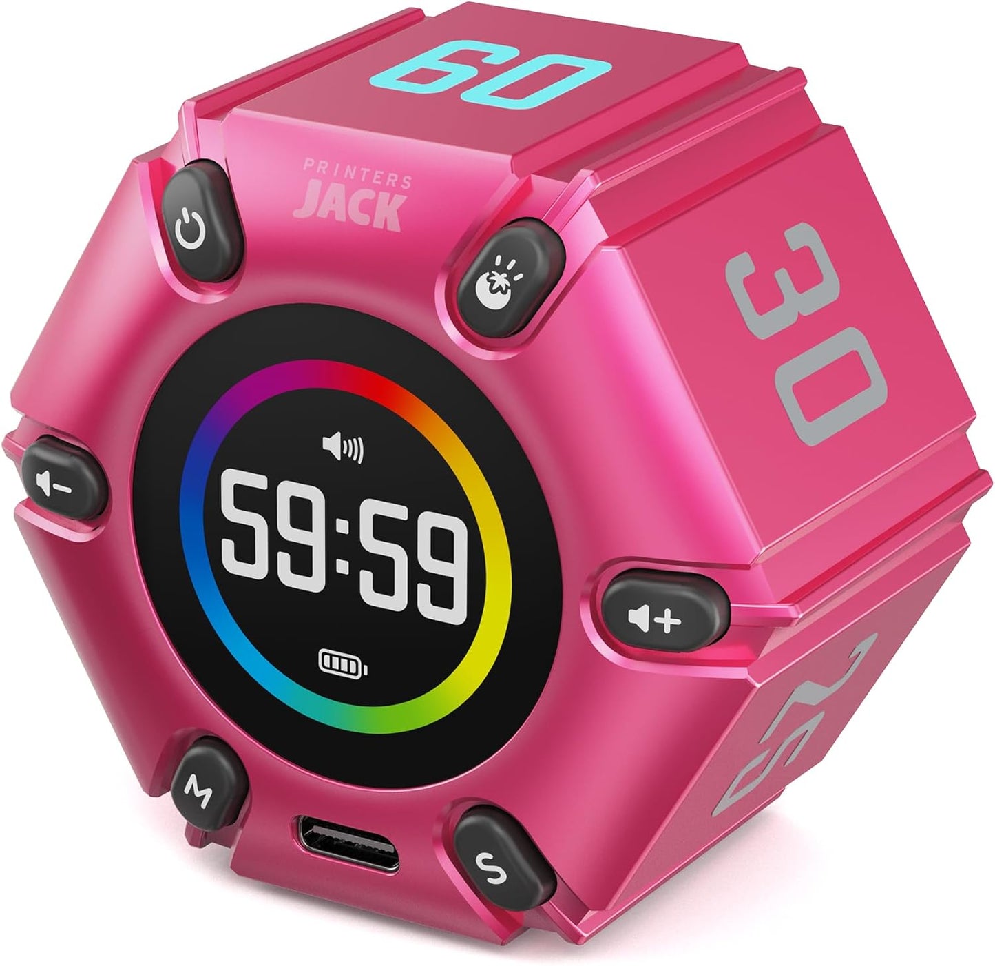 Jack Pomodoro Timer - Productivity Cube, Visual Focus Timer, Mute & Vibration & Adjustable Sound Alert, for Office, ADHD, Study, Work, 3/5/10/25/30/60min & Custom Countdown - Black