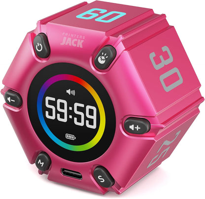 Jack Pomodoro Timer - Productivity Cube, Visual Focus Timer, Mute & Vibration & Adjustable Sound Alert, for Office, ADHD, Study, Work, 3/5/10/25/30/60min & Custom Countdown - Black