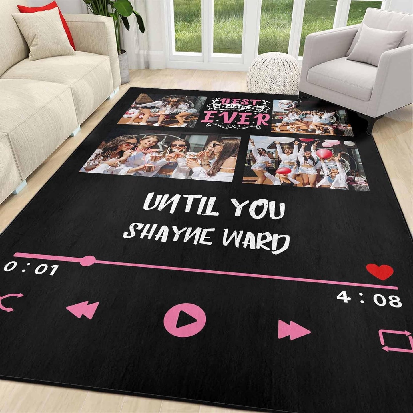 Personalized Family Name Initials Monogram Pink Rug, Shining Butterfly Printed Carpets for Girls Kids Butterfly Theme Living Room Indoor Bedroom Decor 5'×7' Soft Polyester Yoga Mat