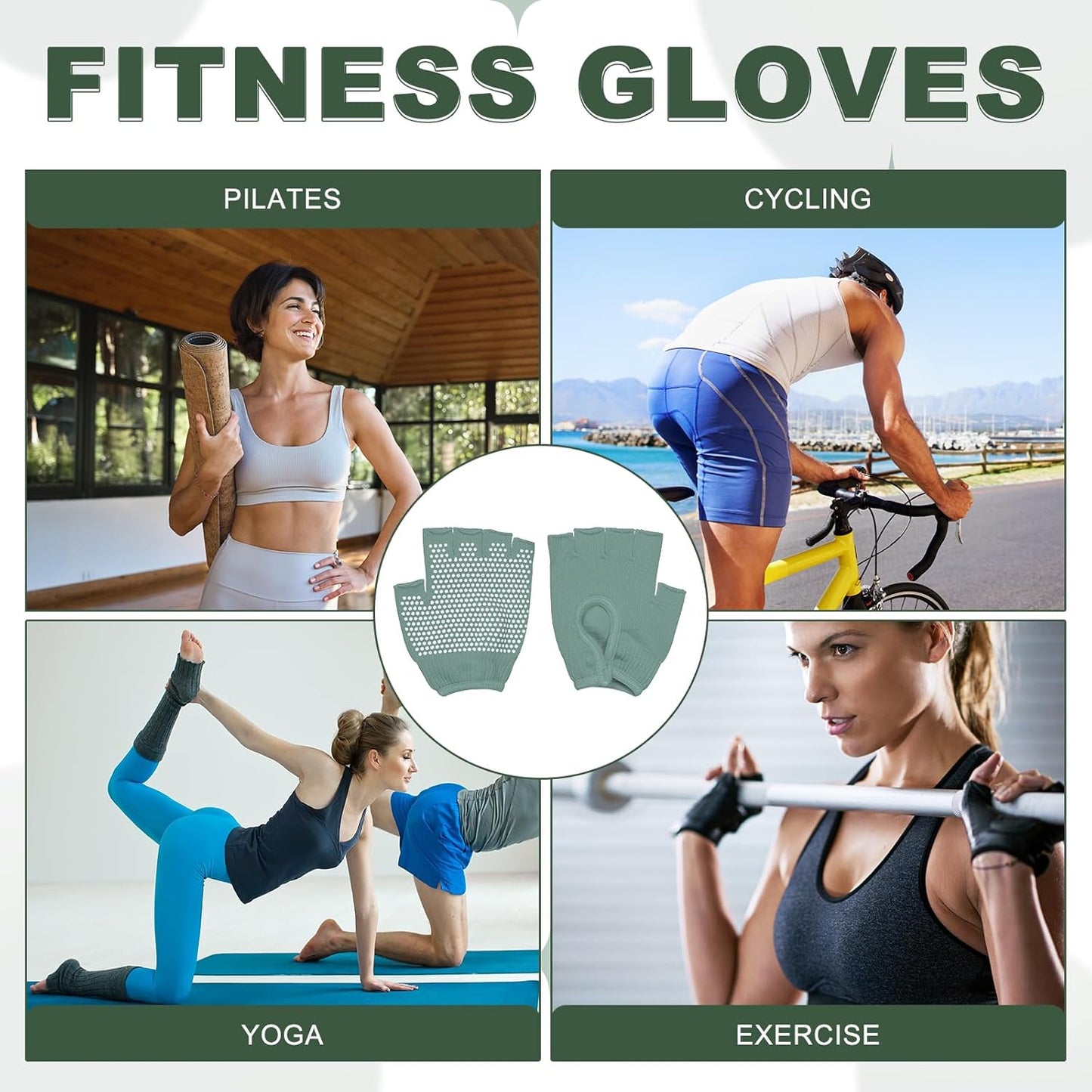 Yoga Gloves, Non Slip Fingerless Pilates Gloves Breathable Exercise Workout Mittens