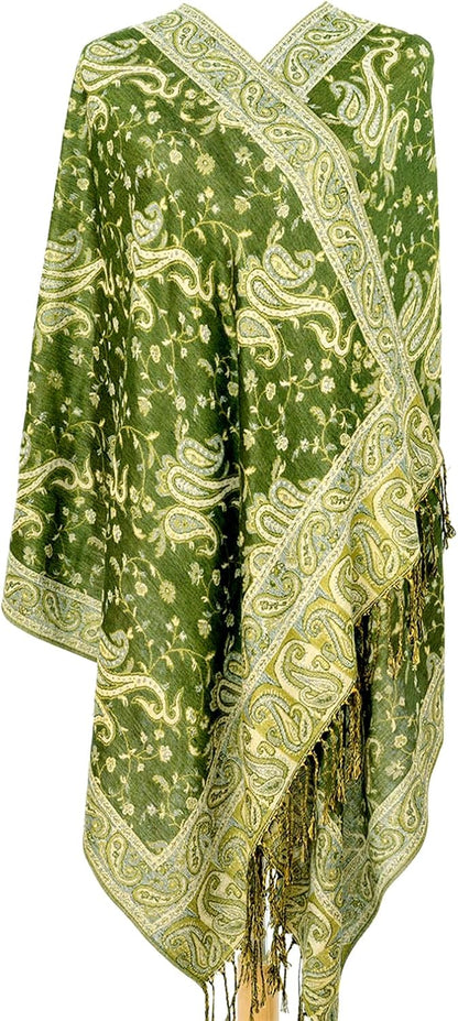 Ciormis Two Tone Silky Paisley Pashmina Shawl Scarf,Soft Women's Rave Jacquard Pashminas Wrap Scarves