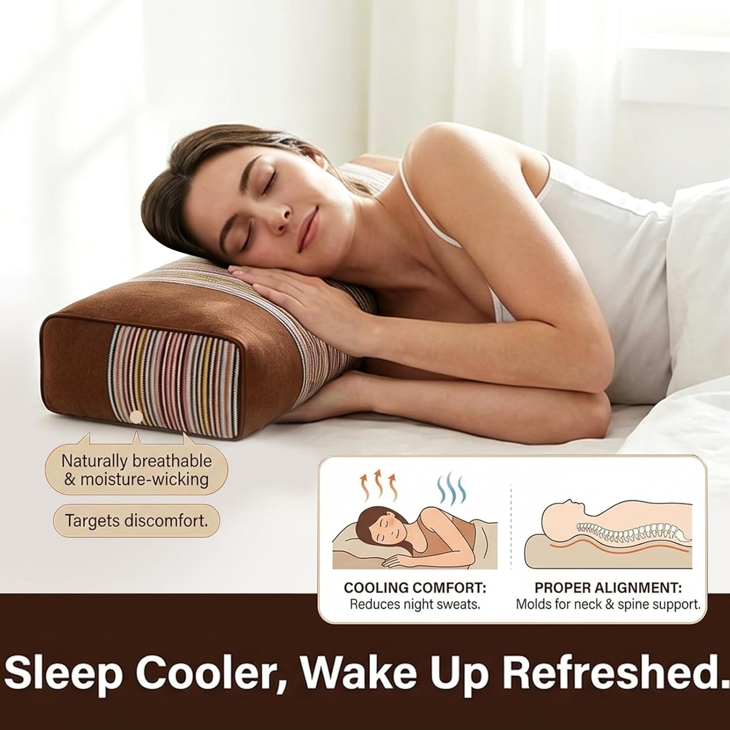 Adjustable Buckwheat Hull Pillow for Neck Pain Relief (21x8x4in) Natural Cooling Cervical Support Organic Pillow for Side & Back Sleepers with Night Sweats (Grey)