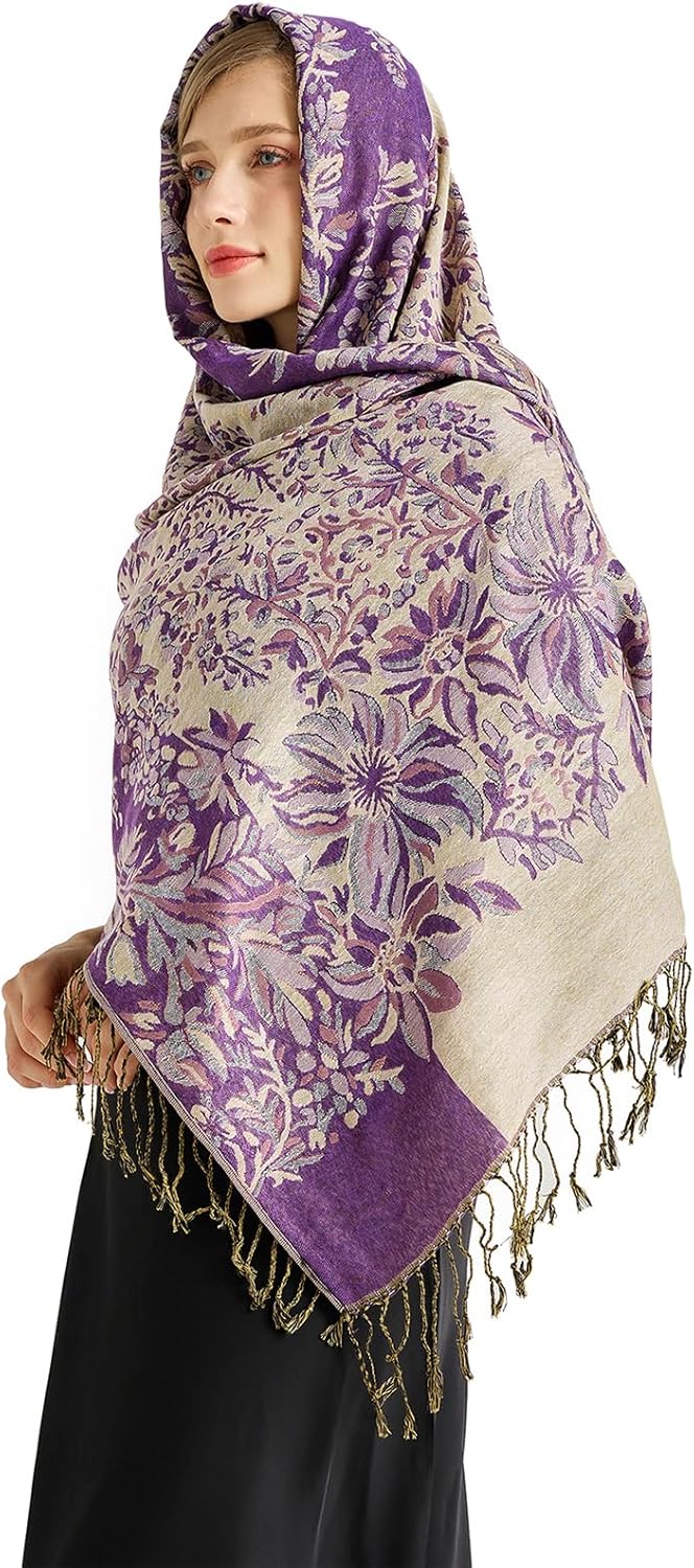 vimate Silky Paisley Pashmina Shawl Scarf-Women's Soft Double-side Jacquard Pashminas Wrap for Evening Dress Travel Shawl