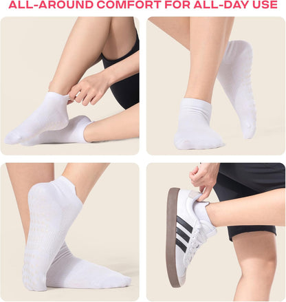 COOLMATE Pilates Socks with Grips for Women, Yoga Socks, Crew Non Slip Women for Barre, Pilates Gifts for Women - Colors B