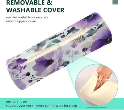c Neck Roll Pillow Bolster Round Health Memory Foam Long Cervical Cylinder Pillows with Removable Washable Cover for Body Bed Legs Back Yoga - Colors B