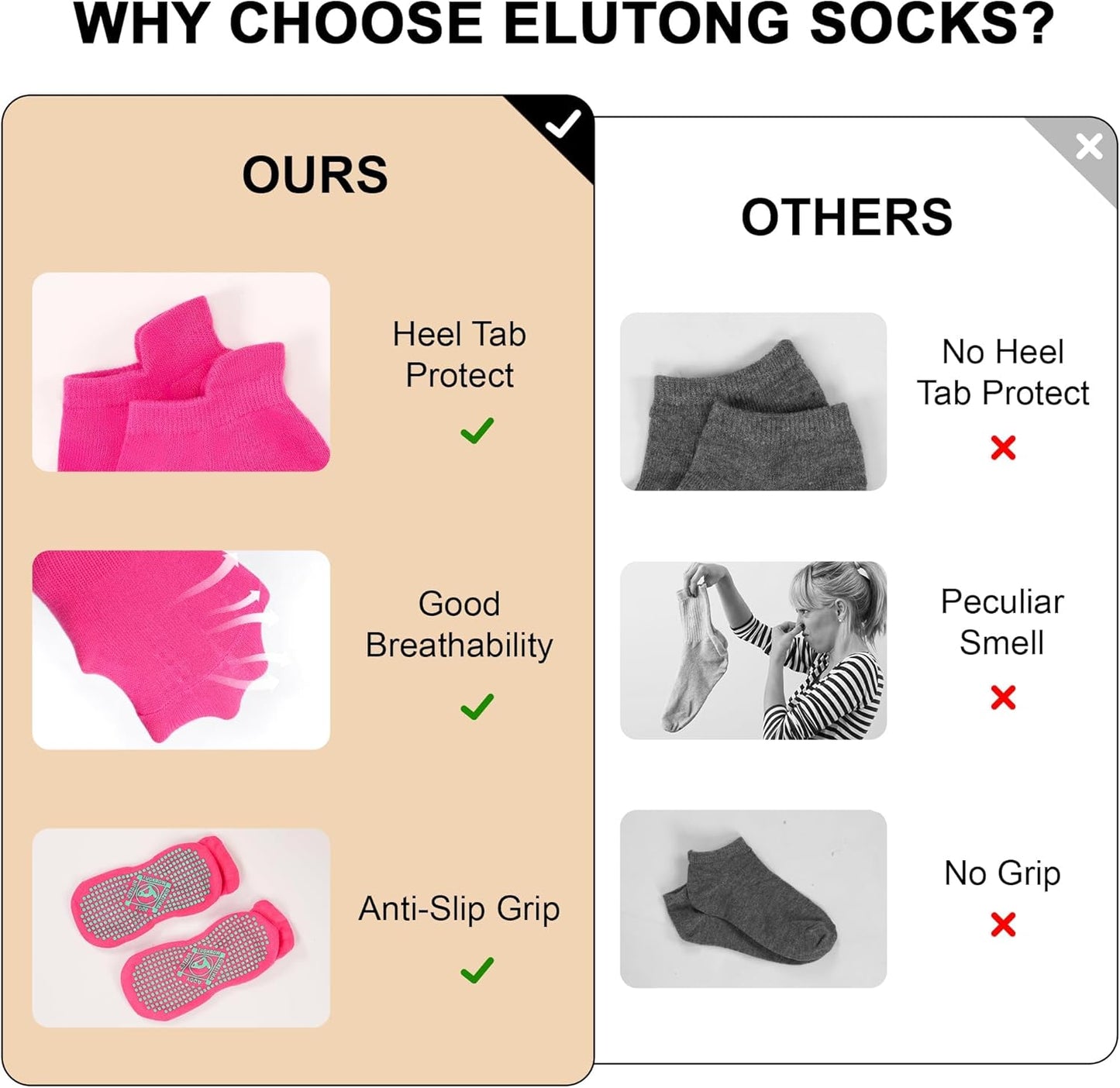 ELUTONG Pilates Non Slip Grip Socks for Women 1-4 Pairs Yoga Barre Ballet Workout Hospital Grippy Sock