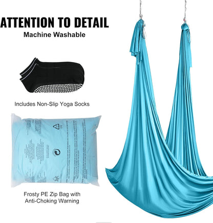 VEVOR Aerial Silk & Yoga Swing, Aerial Yoga Hammock Kit with 100gsm Nylon Fabric, Full Rigging Hardware & Easy Set-up Guide, Antigravity Flying for All Levels Fitness Bodybuilding