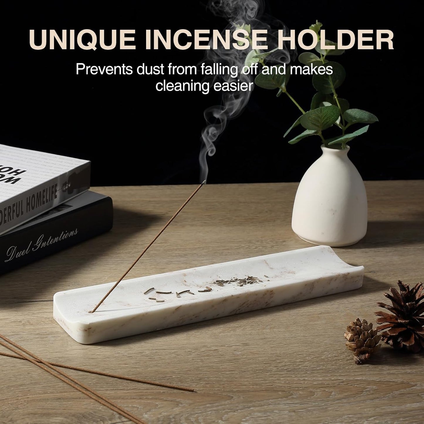 Koville Marble Incense Holder, Incense Holder for Sticks, Incense Sticks Holder Ash Catcher for Meditation Yoga SPA, Natural Stone Incense Burner, Home Table Decor (Green)