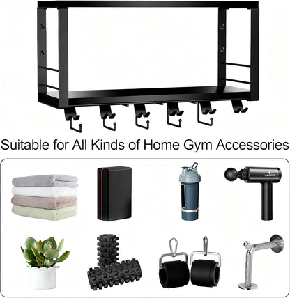 TJ.MOREE 2 Tier Floating Shelf Compatible with Tonal Accessories, T-Bracket Lock Adapters Hanger, Wall Mount Home Gym Storage Rack for Fitness Equipment