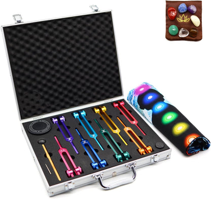 Healing Tuning Forks Set 136.10, 256, 384, 128 Hz Healing Instrument, Sound Therapy Devices with Singing Bowl for Chakra Solfeggio Essential Yoga Meditation Accessories, Healing Gifts for Women Men