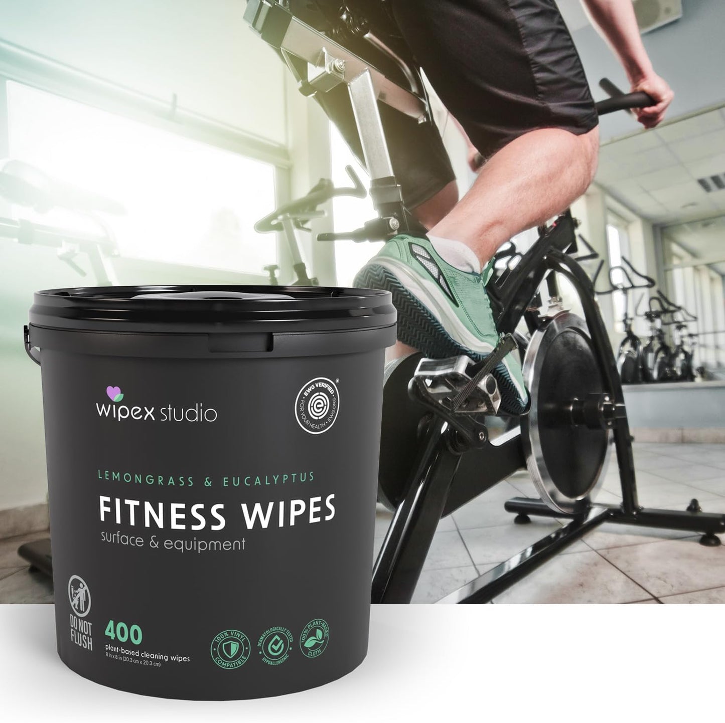Wipex Fitness Wipes Bucket Refill Roll - EWG Verified - Plant-based Fitness Equipment Wipes, Lemongrass, Eucalyptus & Vinegar to Clean Surfaces, Yoga Mat & Gym Cleaner and Peloton Bikes, 400 Count