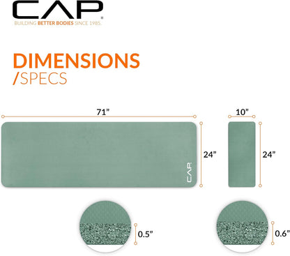 CAP Barbell 1/2-Inch High Density Exercise Yoga Mat with Strap | Multiple Options