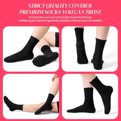 COOLMATE Pilates Socks with Grips for Women, Yoga Socks, Crew Non Slip Women for Barre, Pilates Gifts for Women - Colors B