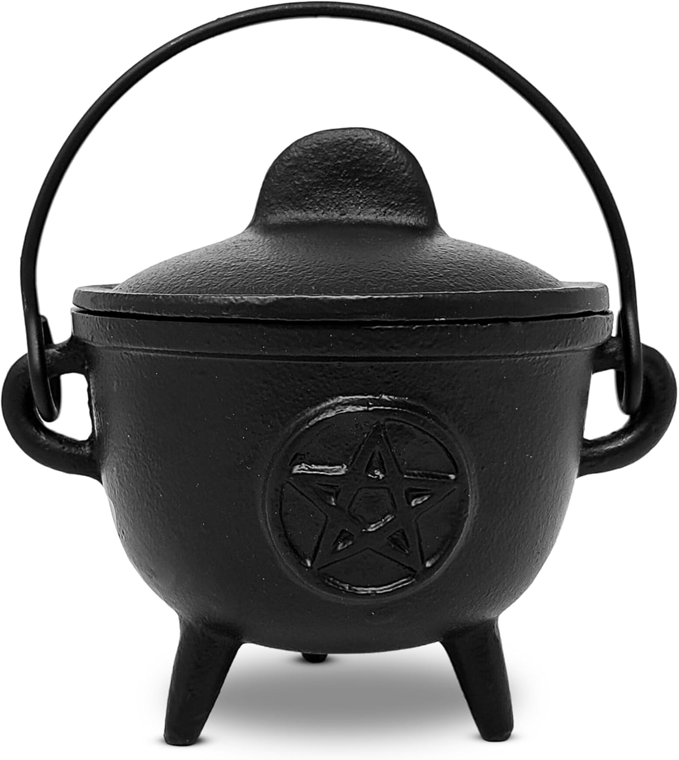 New Age Imports, Inc. Cast Iron Cauldron w/handle & lid, ideal for smudging, incense burning, ritual purpose, decoration, halloween decoration, candle holder, etc. (Pot Style 4" Dia (BR90))