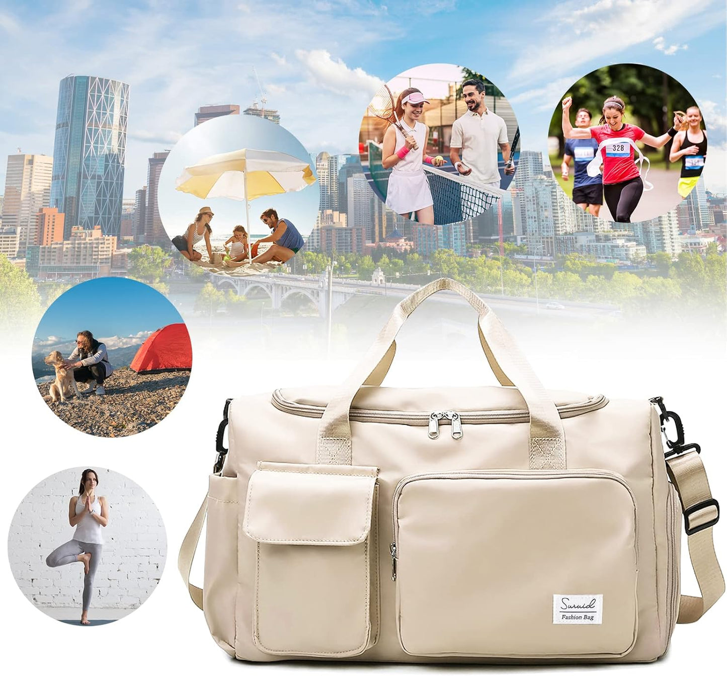 Suruid Travel Yoga Duffel Bag with Shoes Compartment Sports Gym Handbag with Dry Wet Separated Pocket for Training Men and Women, Overnight /Weekender Bag - Pink