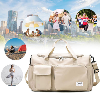 Suruid Travel Yoga Duffel Bag with Shoes Compartment Sports Gym Handbag with Dry Wet Separated Pocket for Training Men and Women, Overnight /Weekender Bag - Pink