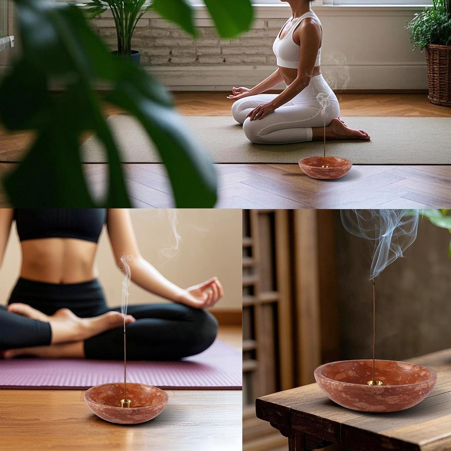 Koville Natural Marble Incense Holder, Incense Holder for Sticks with 9 Holes, Handmade Incense Burner Ash Catcher for Meditation Yoga SPA, Balsam Fir/Palo Santo/Sage/Cone (RoyalBeige)