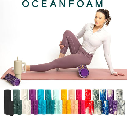 Oceanfoam Ripple Travel Foam Roller (11" x 3.35") Firm Mini Foam Roller for Physical Therapy, Deep Tissue Massage, Back Pain - High Density, Ergonomic Wave Textured - Yoga, Pilates, Exercise (Natural) - Colors A