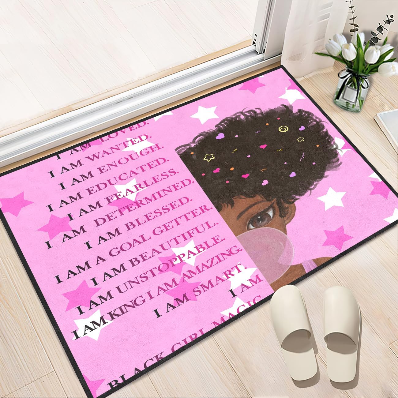 Black Girl Area Rug for Bedroom African Black Girls Floor Rugs for Living Room Playroom Cartoon Art Home Decor Soft Yoga Mats for Women Afro Purple 47" x 31" (2.7 x 3 Feet)