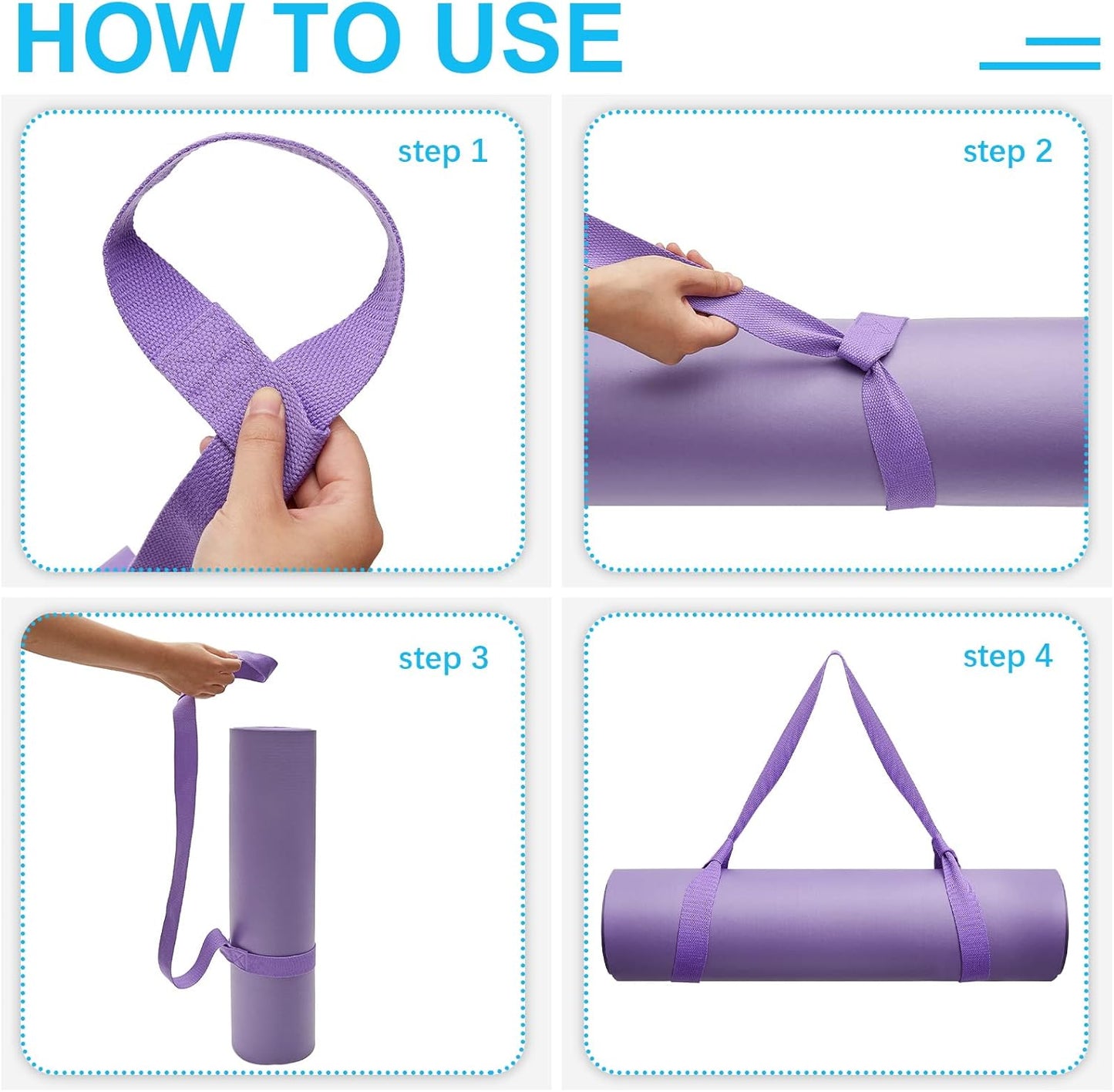 Deekin 4 Pcs Yoga Mat Straps for Carrying Yoga Mat Holder Adjustable Thick Carrier Exercise Sling Cotton Workout Stretching Band for Carrying Large Mats Roller Skate