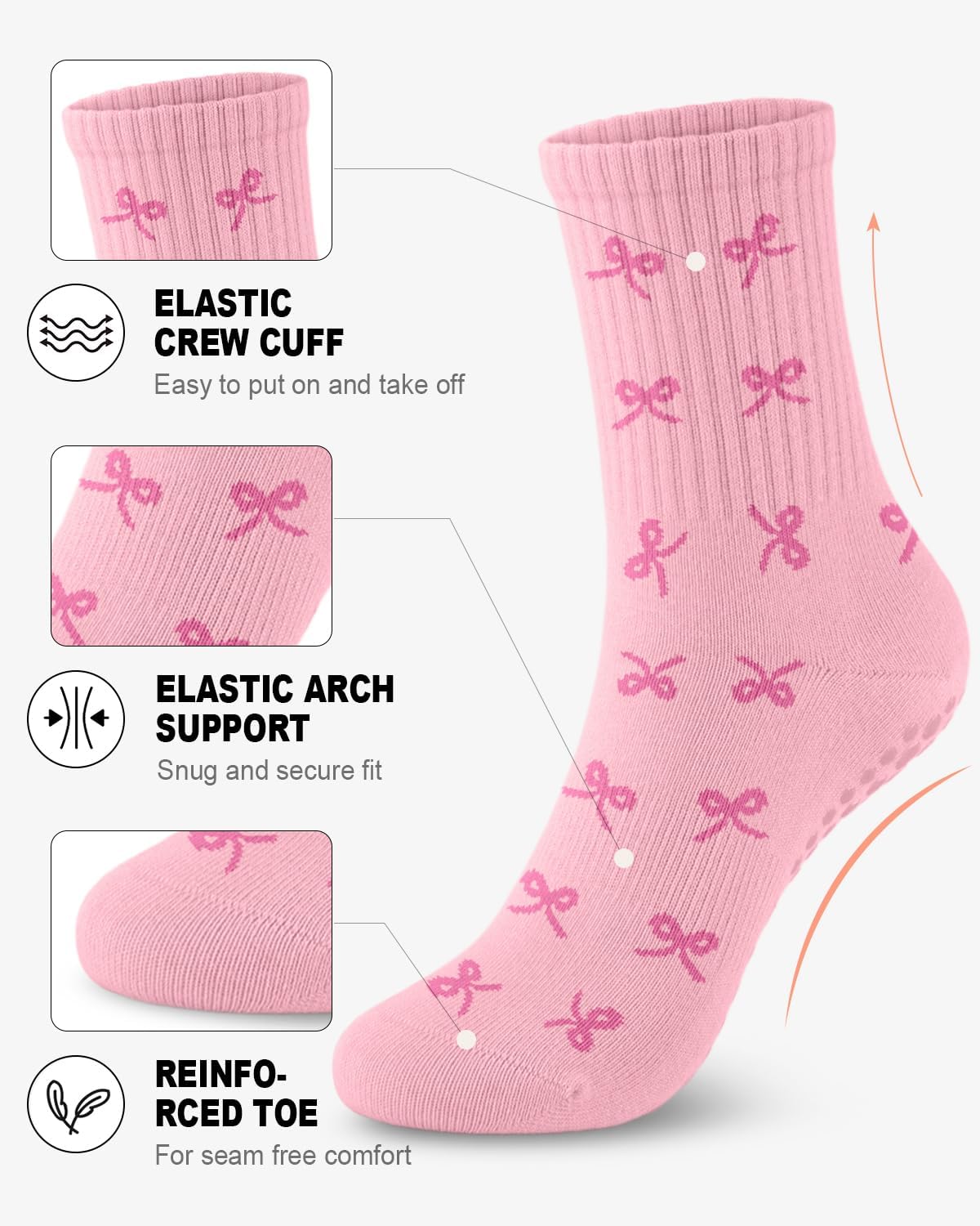3/6 Pairs Grip Pilates Socks for Women, Non-slip Yoga Athletic Socks for Barre Ballet Barefoot Workout Hospital
