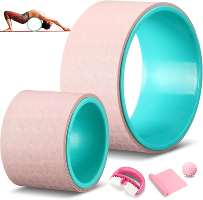 Arrowbash 5 Pack Yoga Wheel Set Back Stretcher Wheel for Deep Tissue Massage Foam Roller for Back Pain Relief & Stretching, Trigger Point Therapy Ball, Resistance Loop Exercise Bands, Massage Roller