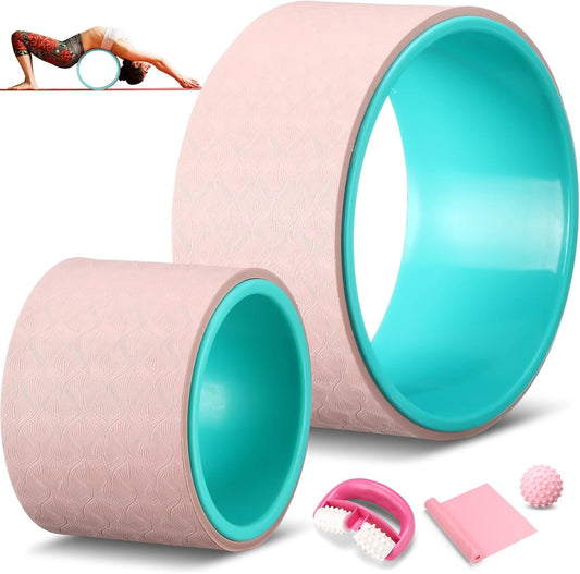 Arrowbash 5 Pack Yoga Wheel Set Back Stretcher Wheel for Deep Tissue Massage Foam Roller for Back Pain Relief & Stretching, Trigger Point Therapy Ball, Resistance Loop Exercise Bands, Massage Roller