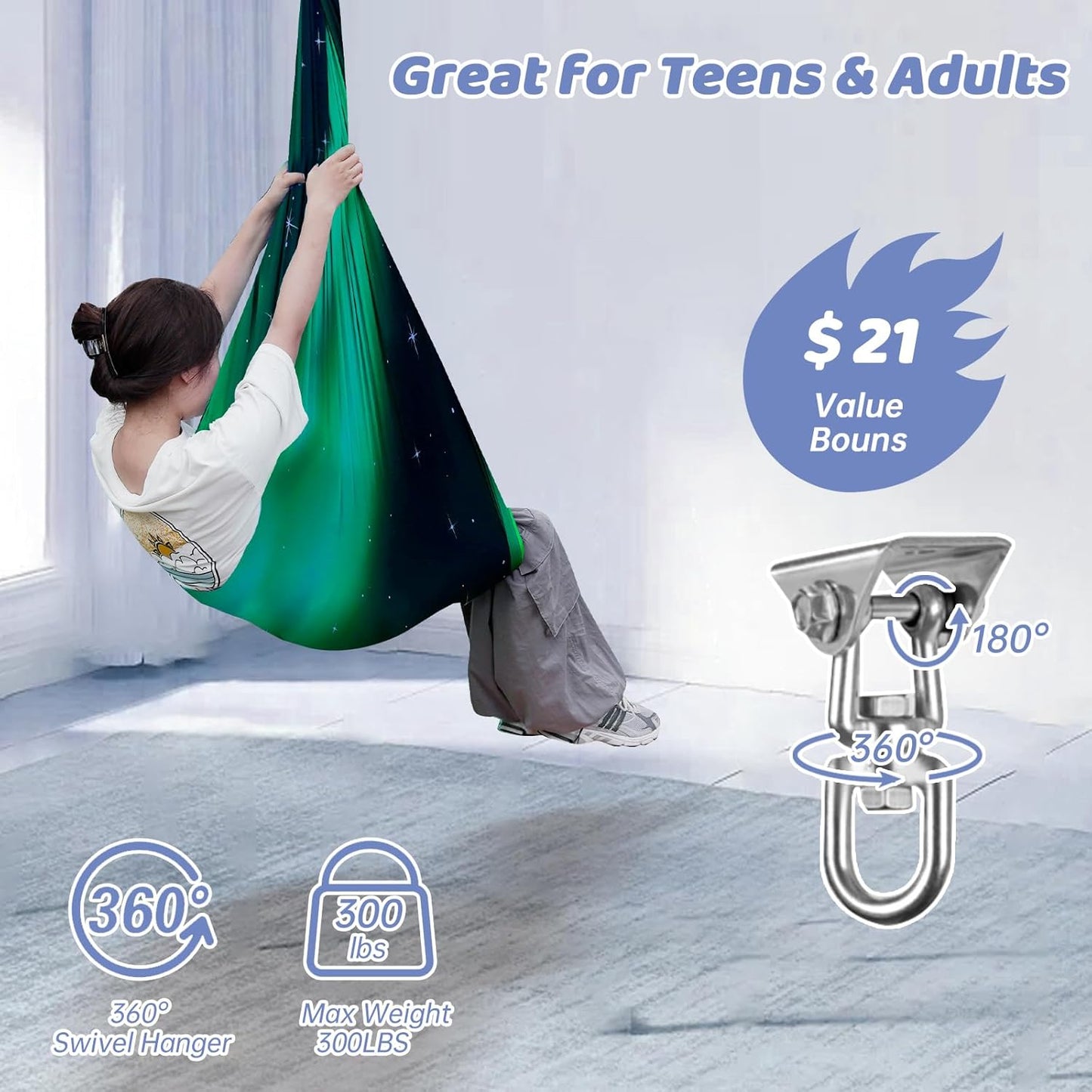 Aokitec Therapy Swing for Kids with Special Needs (Hardware Included) Snuggle Swing Cuddle Hammock Indoor Adjustable Aerial Yoga for Children with Autism, ADHD, Asperger, Sensory Integration
