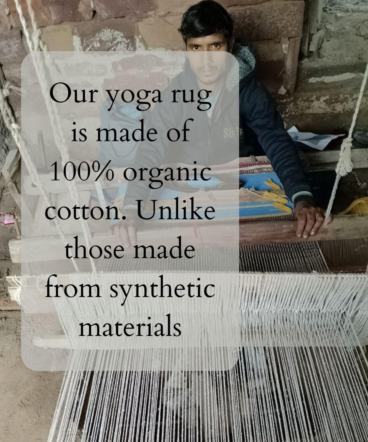 Indian Handmade100 % Organic Anti Skid Multi Colour Cotton Yoga Mat - Eco-Friendly Hand-Woven Rug - Non-Slip & Thick (24”x72”x5mm) for Hot yoga & Everyday Fitness at Home - Comfortable & Foldable Extra-Long Mat