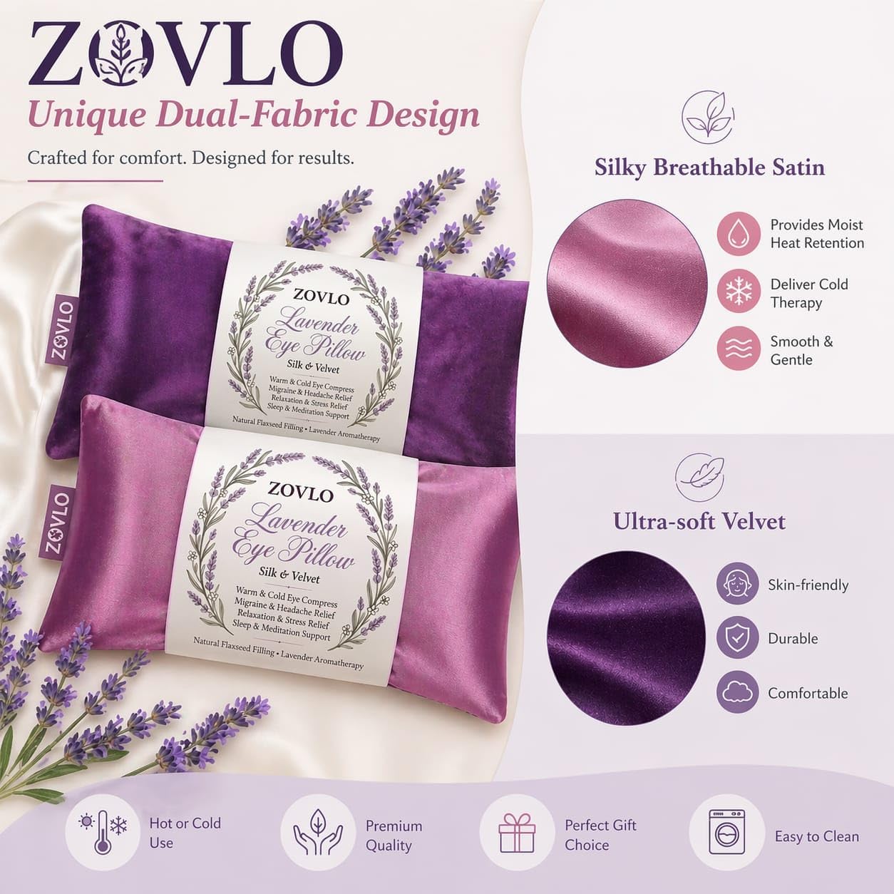Lavender Eye Pillow for Relaxation, Yoga, Sleeping, Weighted Eye Mask Heated for Headache, Sinus, Dry Eye Relief, Moist Heat Eyes Compress, Meditation Accessories with Aromatherapy, Pack of 4