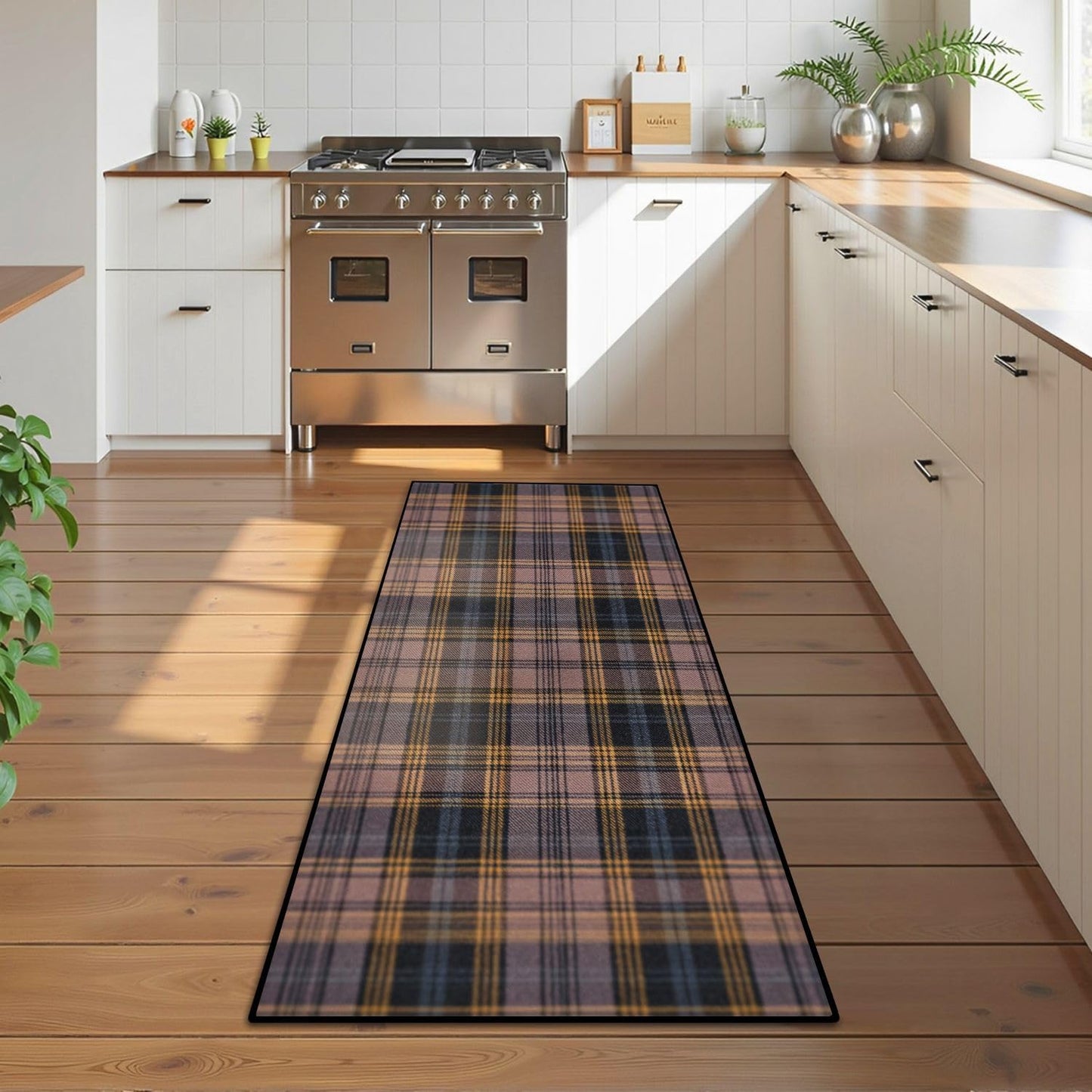 Runner Rug Washable 2x6 White Navy Blue Green Tartan Plaid Scottish Texture from Tartan Plaid Non-Slip Hallway Area Rug Indoor Outdoor Home Decor for Entryway Bathroom Kitchen Carpet Yoga Floor Mat