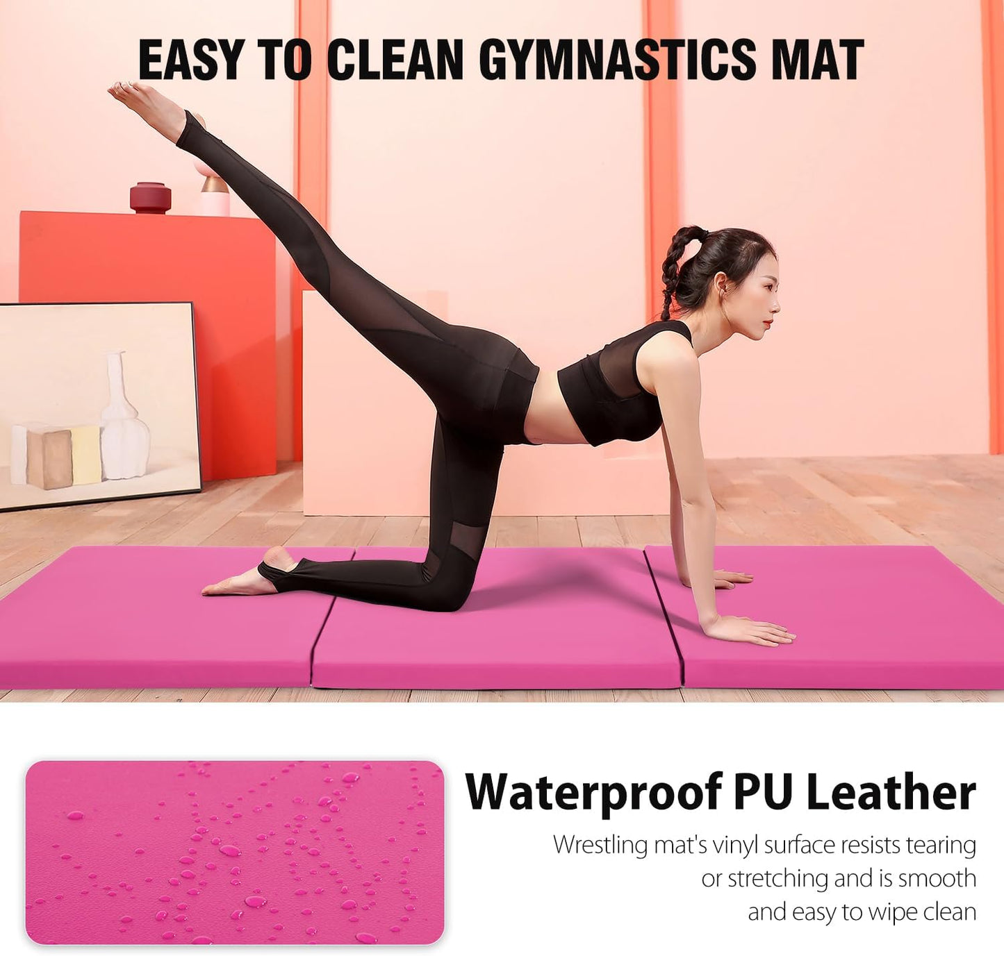 Gymnastics Tumbling Mat Portable Gymnastics Mat Foldable Tumbling Mat 2ft W 6ft L/4ft W 6ft L/4ft W 8ft L/4ft W 10ft Exercise Mat Yoga Mat with Carrying Handles for Yoga Gymnastics