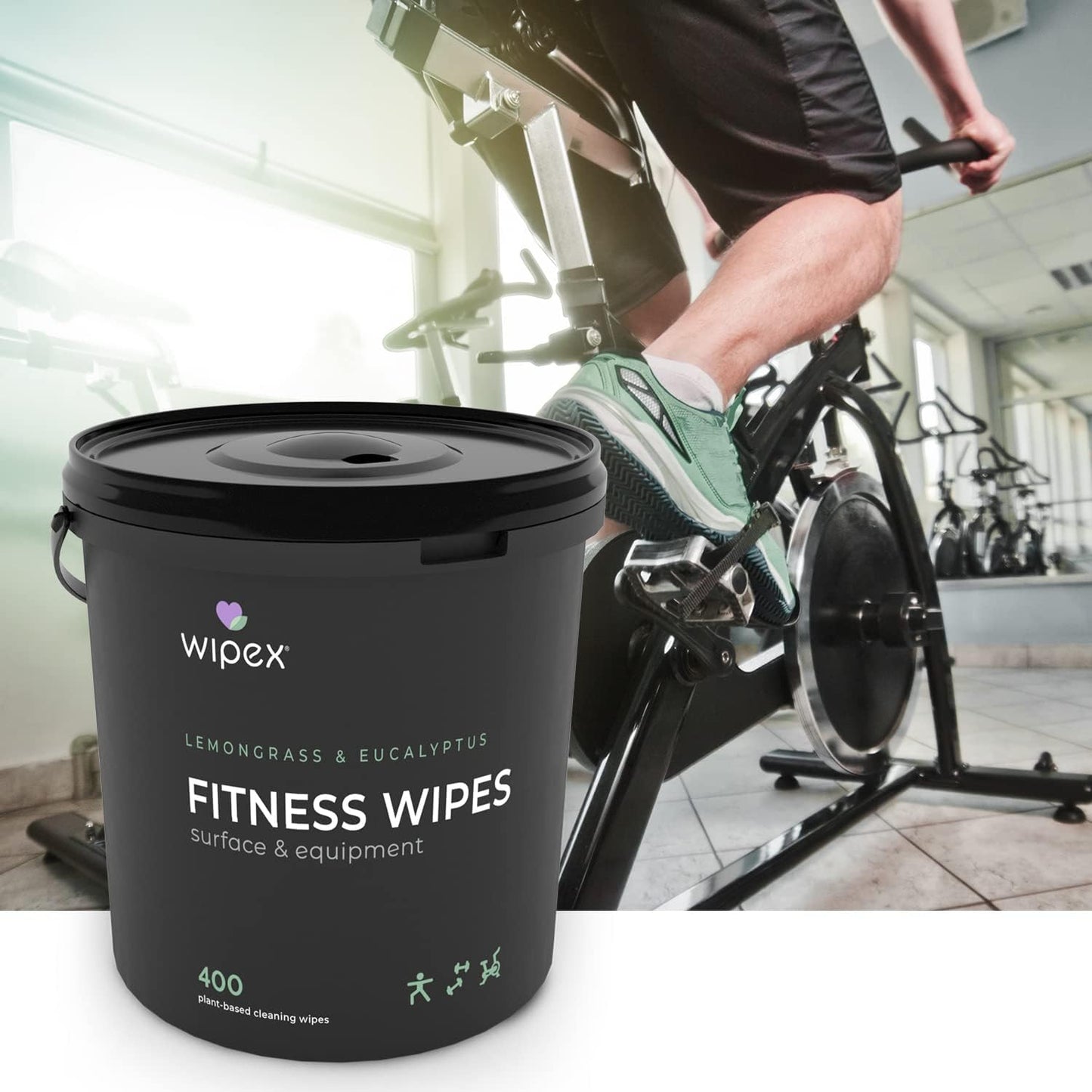 Wipex Yoga Mat Cleaner Wipes, EWG Verified, 400 Ct Plant-Based Lemongrass, Eucalyptus & Vinegar Wipes for Gym & Fitness Equipment & All Purpose Gym Cleaning - Safe for Peloton Bikes & Treadmills