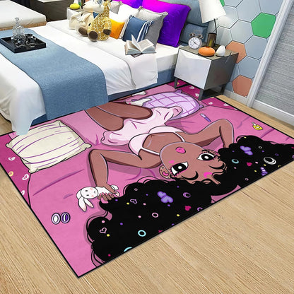 Black Girl Area Rug for Bedroom African American Rugs for Room Princess Carpet Kids Rugs for Bedroom African Girls Carpet for Living Room Teen Girls Yoga Mats, Pink, 4'×5'