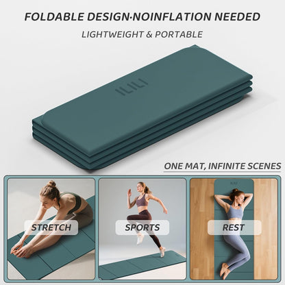 ILILI Foldable Yoga Mat 71 * 24 * 0.3'' - TPE Non-Slip Fitness Mat for Home，Waterproof & Lightweight (2lb) for Home Gym, Pilates & Stretching,Fitness Workouts