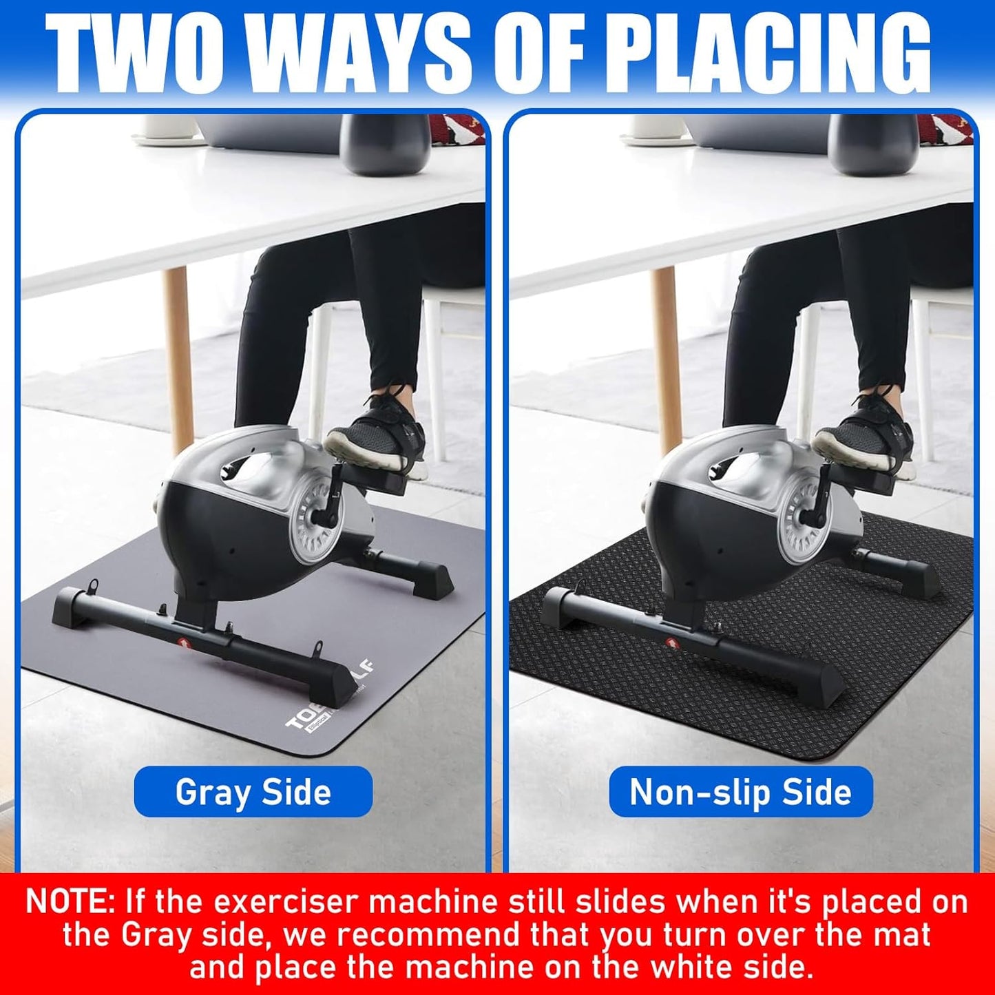 TOBWOLF Non-Slip Workout Mat for Ellipse Leg Exerciser, Ellipse Machine Mat, Exercise Mat for Under Desk Ellipticals, Suitable for Electric Seated Foot Pedal Exerciser, Stability & Floor Protection