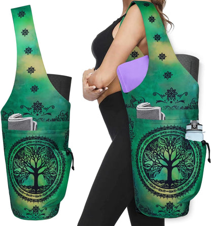 Yoga Mat Bag - Large Opening Long Tote Yoga Mat Carrier Holder Bag with Waterproof Wet Zipper Pocket and Drawstring Water Bottle Pocket - Yoga Bag Fit Most Size Mats