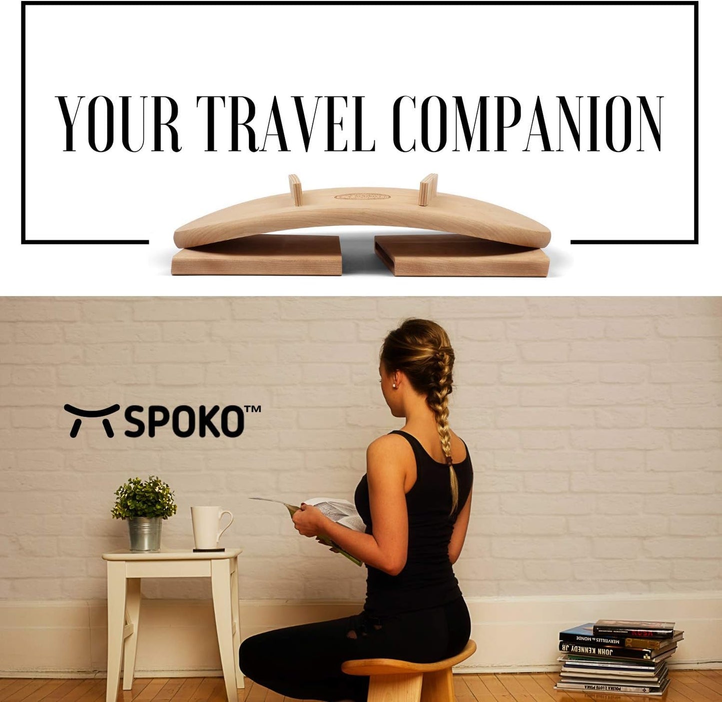 SPOKO Meditation Bench Chair, Travel Version, The Original Posture Certified Wood Kneeling Stool, Best Ergonomic Wooden Chair, Perfect Seat for Yoga, Prayer, Seiza