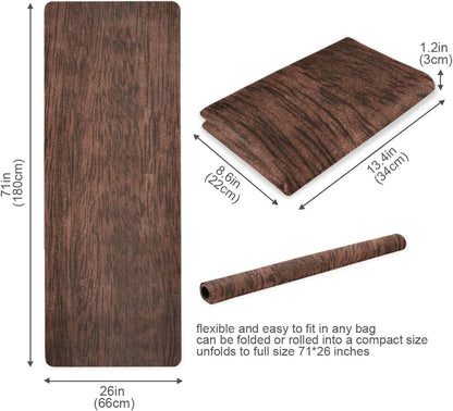 YETTASBIN Brown Solid Wood Yoga Mat for Women Men, Non Slip Exercise Mat Portable Travel Workout Mat with Storage Bag for Home Yoga, Pilates, Fitness 71x 26 Inch