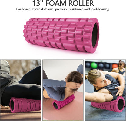 JOYENERGY 5 in 1 Foam Roller Set High Density Foam Roller Patented, Massage Stick, Massage Ball, Resistance Band for Deep Muscle Massage Pilates Yoga, Fitness for Trigger Point Release