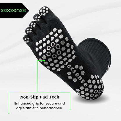 Soxsense Multi-Pack Sports Grip Toe Socks with Cushion, Non-Slip Finger Socks for Pilates, Home Gym, Soccer, basketball