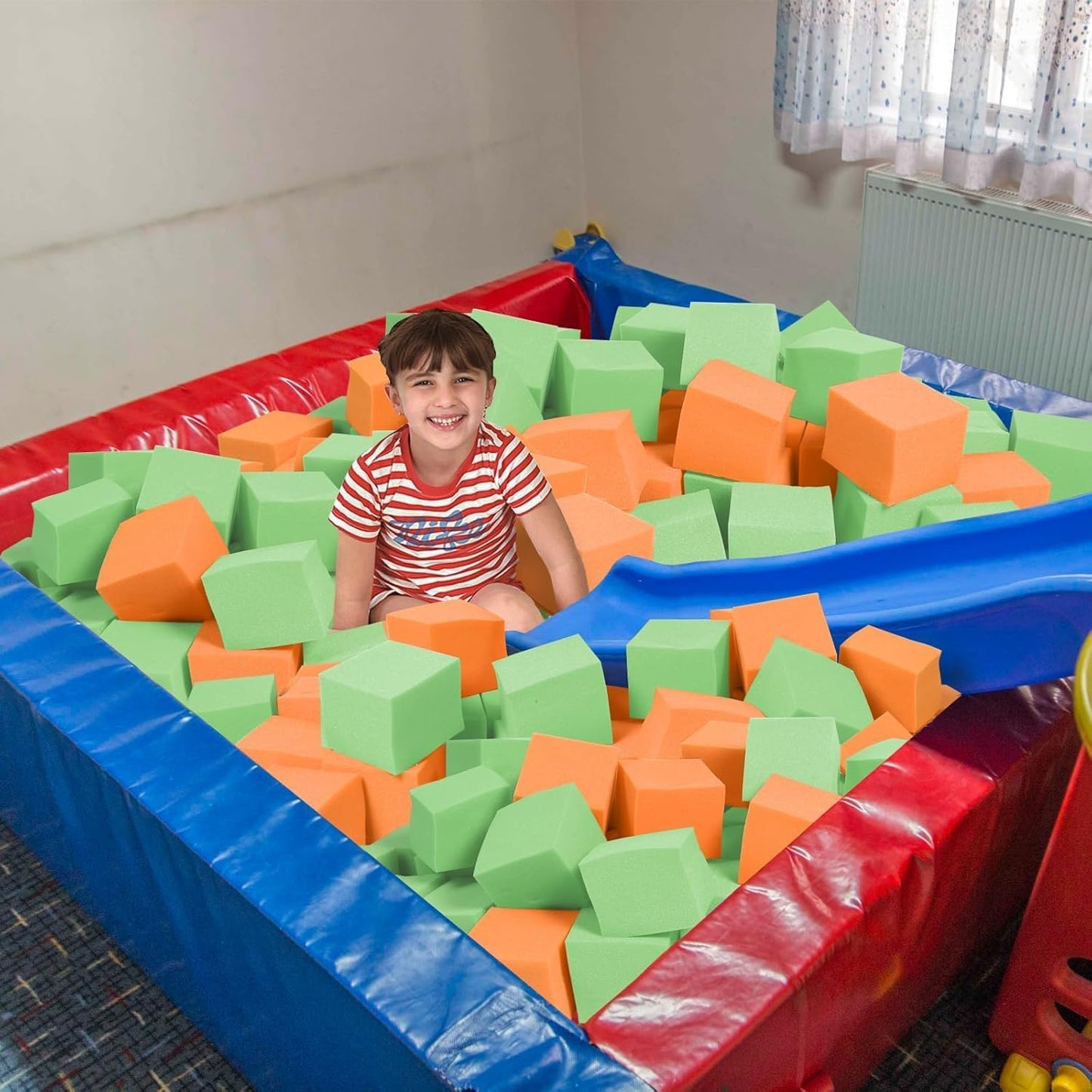 Foam Pit Blocks Foam Padding Sponge Pit Cubes Sponge Blocks for Amusement Park Gymnastics Freerunning and Parkour Courses - 24PCS 5" x 5" x 5" (Dark Blue)
