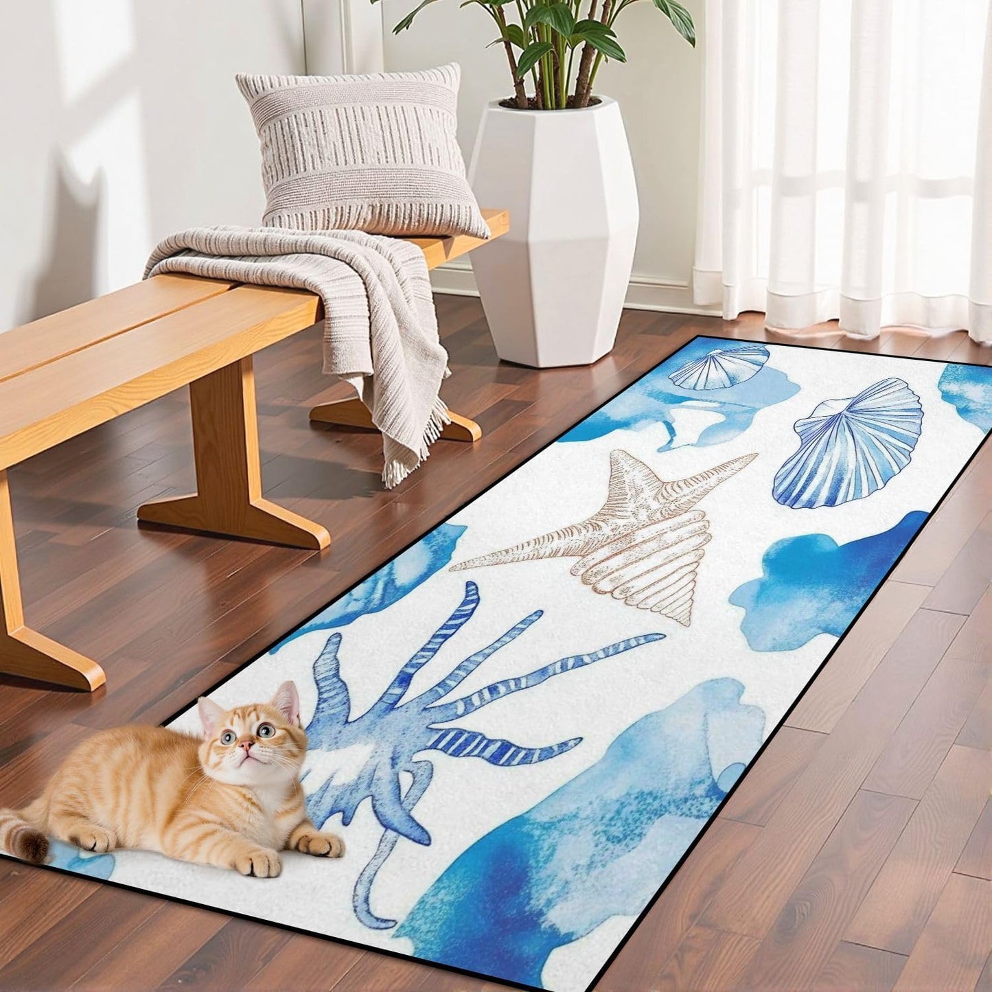 Runner Rug Washable 2x6 Seamless Pattern Fish Swimming Against Current Against Crowd Non-Slip Hallway Area Rug Indoor Outdoor Home Decor for Entryway Bathroom Kitchen Carpet Yoga Floor Mat