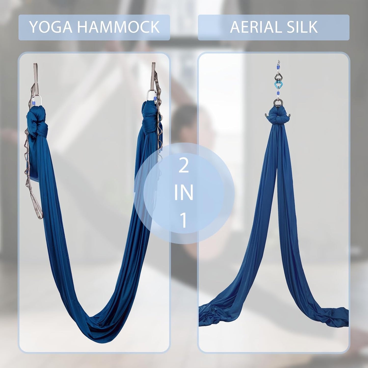 11 Yards Aerial Silks Yoga Swing Set - Aerial Yoga Hammock Kit Anti-Gravity Flying for Fitness, Low/Non Stretch Nylon Tricot Fabric Hardware Included for Dance