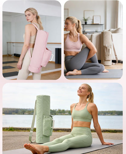 sportsnew Puffy Yoga Mat Bag Yoga Gym Bags for Women Men, Full-Zip Pilates Bag with Wet Pocket & Side Zip Drawstring Pocket Fits Tumblers with Handle, Yoga Mat Storage for Carrier Quick Access