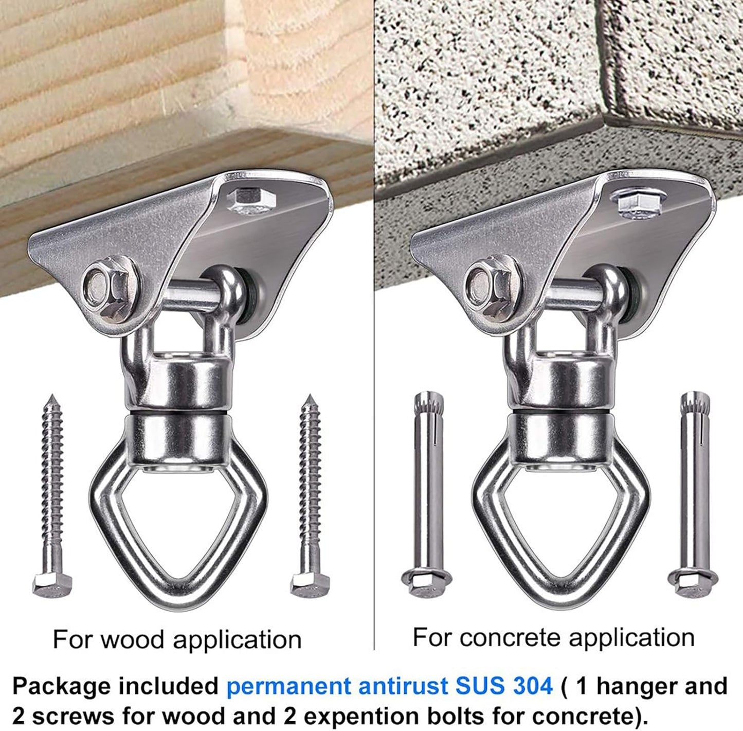 BeneLabel Swing Hanger with Bearing Swivel 800LB Capacity Stainless Steel Ceiling Mount Bracket Hanging Kit for Aerial Silks, Swings, Hammocks, Hanging Chair, Aerial Hoop, Heavy Bag, Yoga Swing